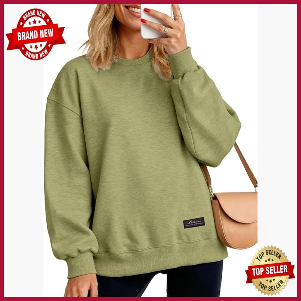 Oversized Crewneck Sweatshirt, Fleece Lined, Recycled Cotton Blend, Fall Winter